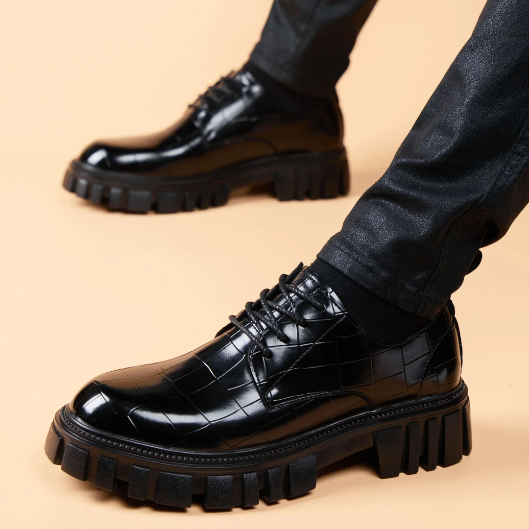 卡汐沐『精选』力荐！男鞋新款商务正装真皮厚底增高时尚大头皮鞋潮