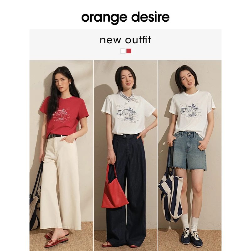 orangedesire冒险岛白色上衣印花T恤宽松短袖T恤短袖OD2EMWTC041