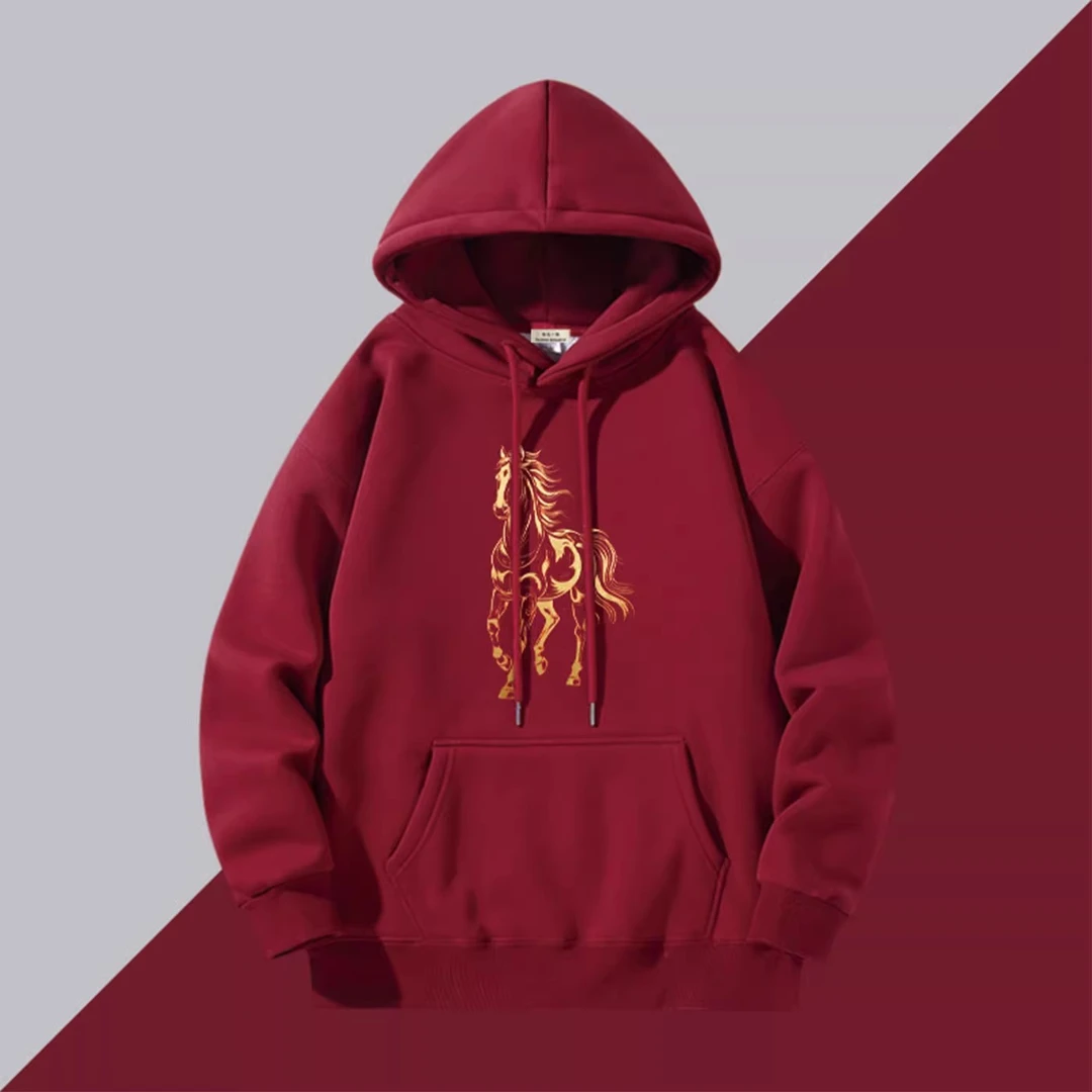 仓石一树本命年酒红色马到成功连帽卫衣男秋冬高端痞帅慵懒风男装