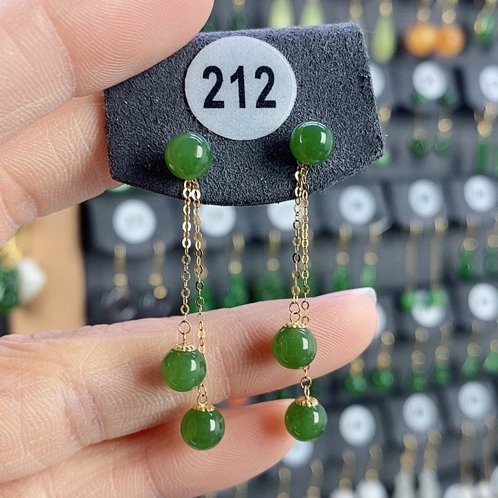 和田玉18K金镶嵌耳饰