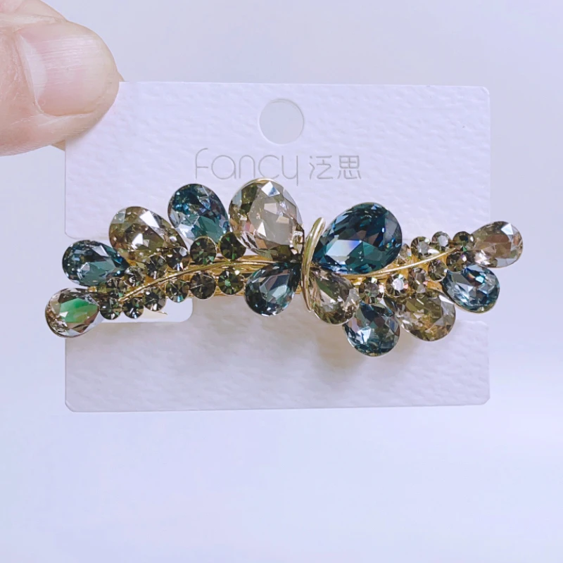 高级感奥钻蝴蝶结后脑勺半扎发一字横夹时尚盘发弹簧夹侧边发卡女