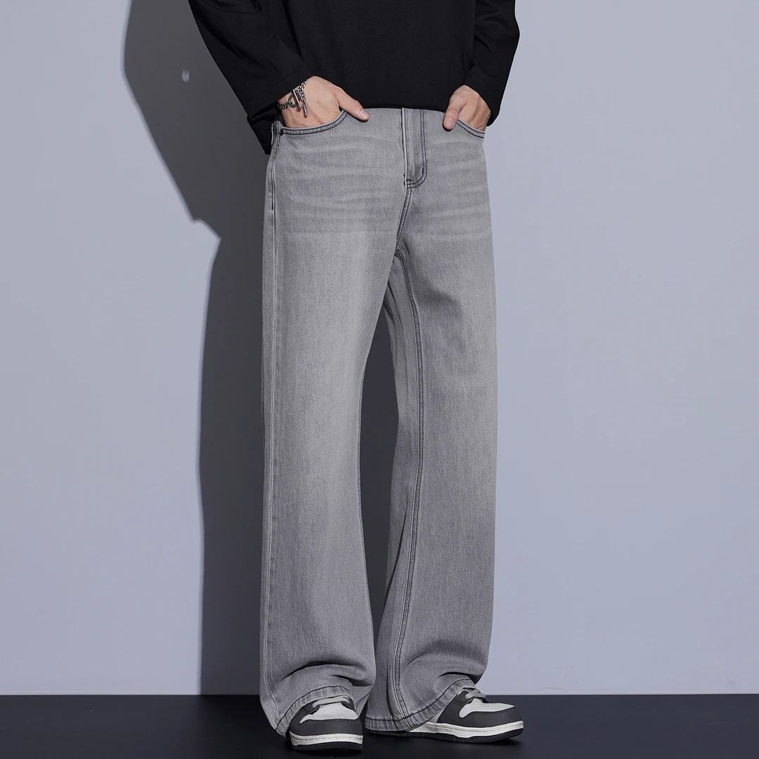 Kuvine2025秋冬季微喇做旧牛仔裤男款美式复古高街宽松百搭长裤子