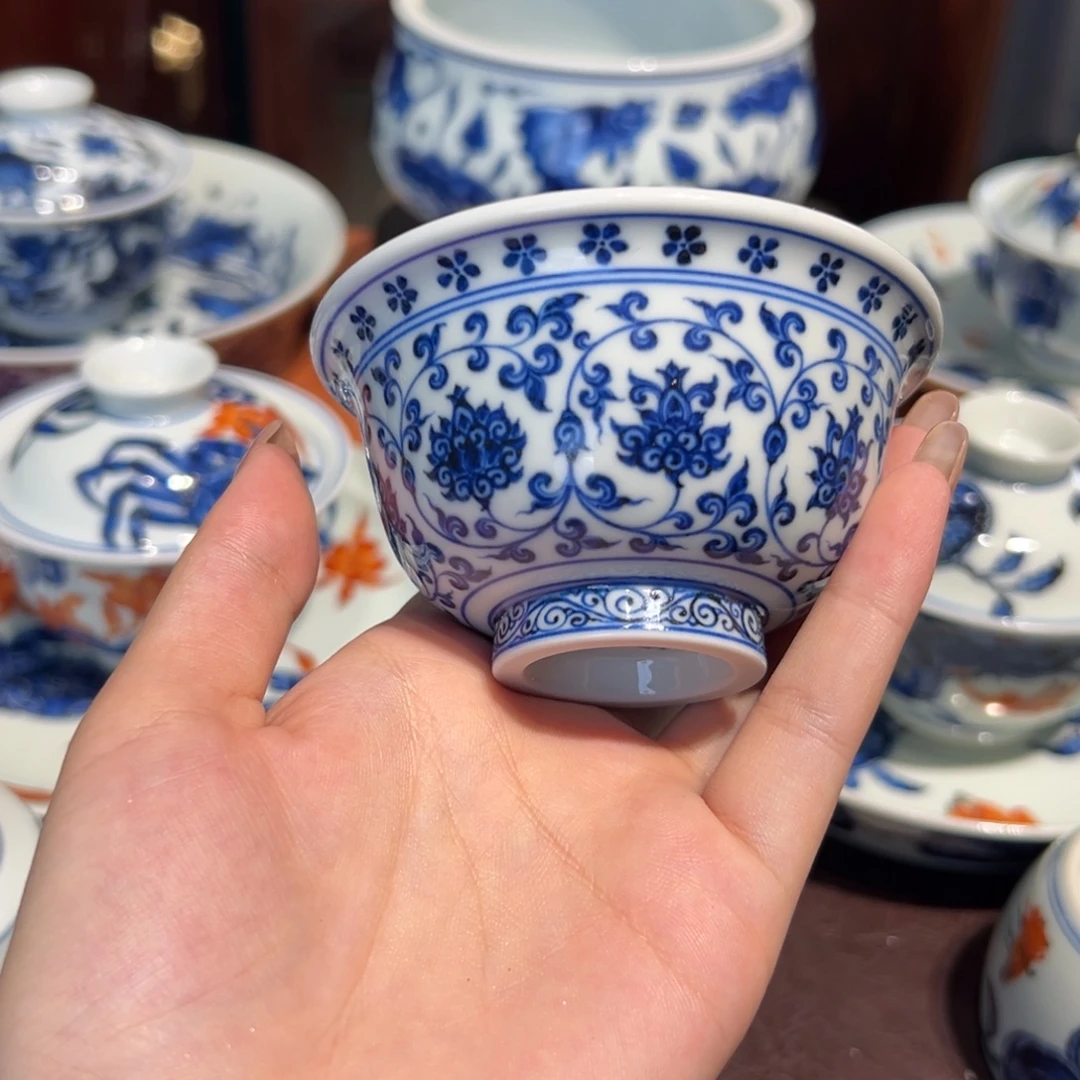 青花雯华堂手绘杯杯