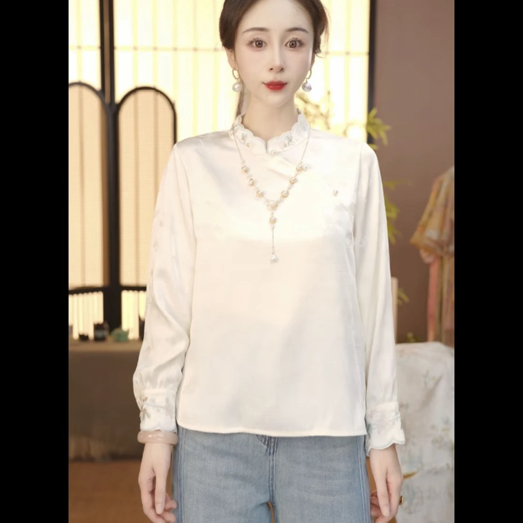 CJ【千鸟】秋冬长袖对襟常规款翻领中年衬衫精致韩风常规098