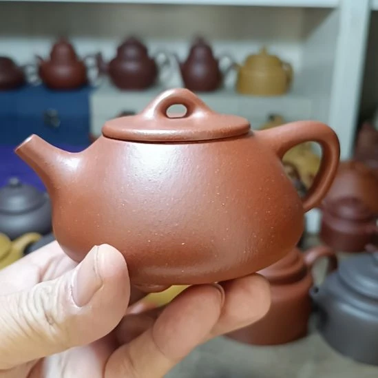 紫砂茶壶原矿红降坡平盖石瓢280cc半手工