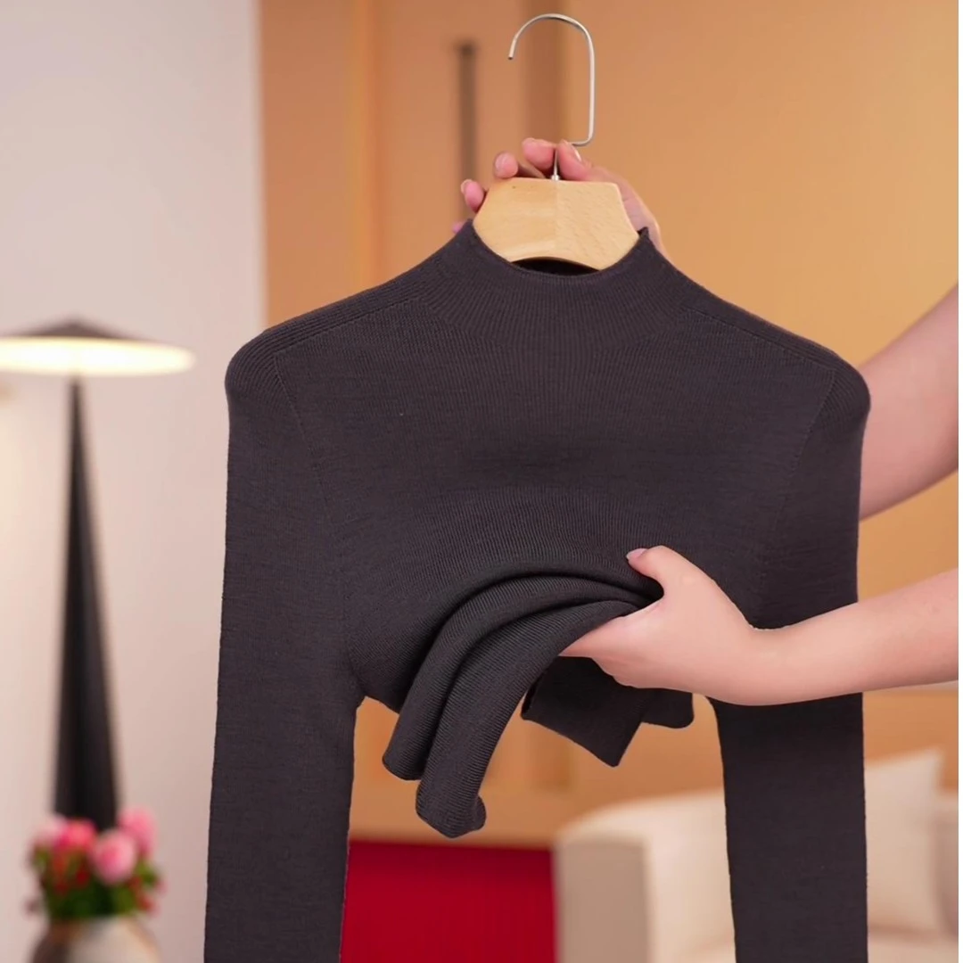2025冬季新款100%全羊毛【金标半高领长袖】无缝打底衫女款显瘦百搭
