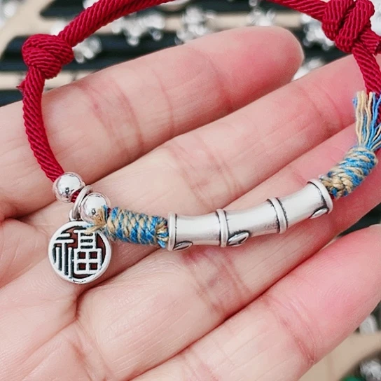 珐琅吊坠足银竹节