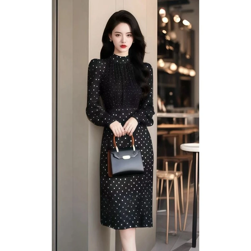 法式优雅气质波点连衣裙女2025春季新款收腰显瘦中长裙女装高级感
