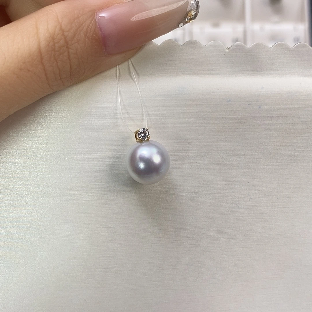 吊坠(不含链)海水珍珠18K金镶嵌澳白11-12