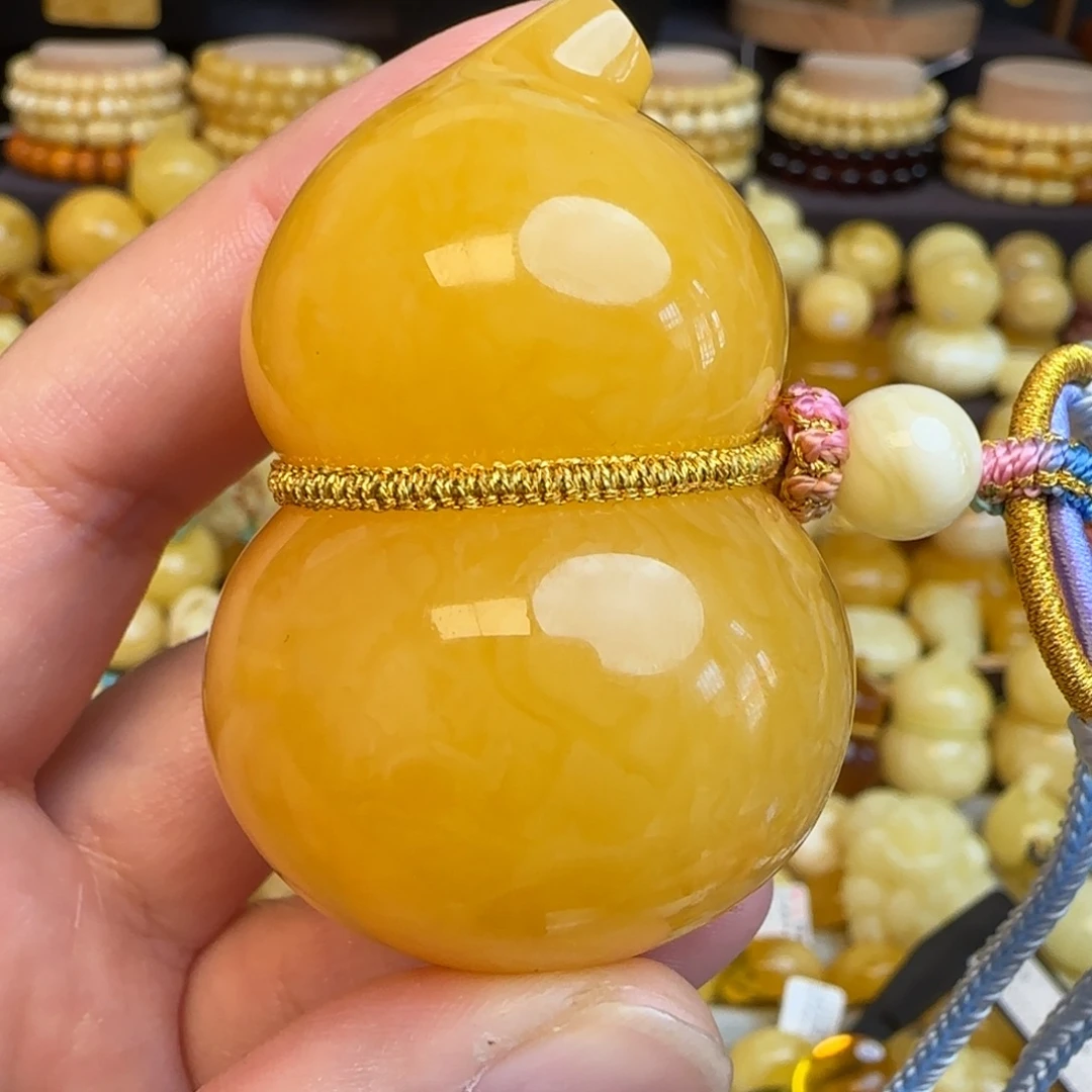 琥珀未镶嵌套链天然焦皮料蜜蜡葫芦吊坠