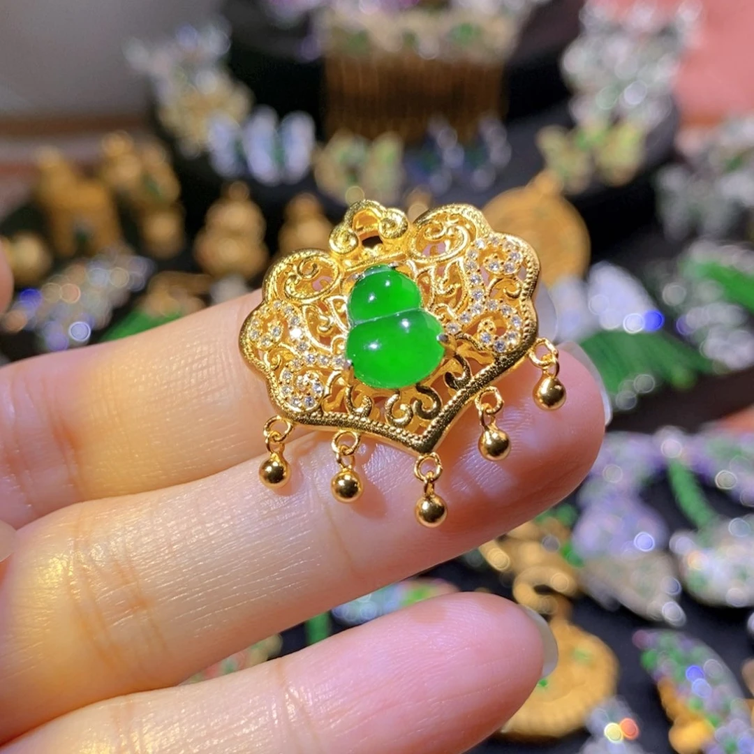 吊坠(不含链)银S925镶嵌翡翠