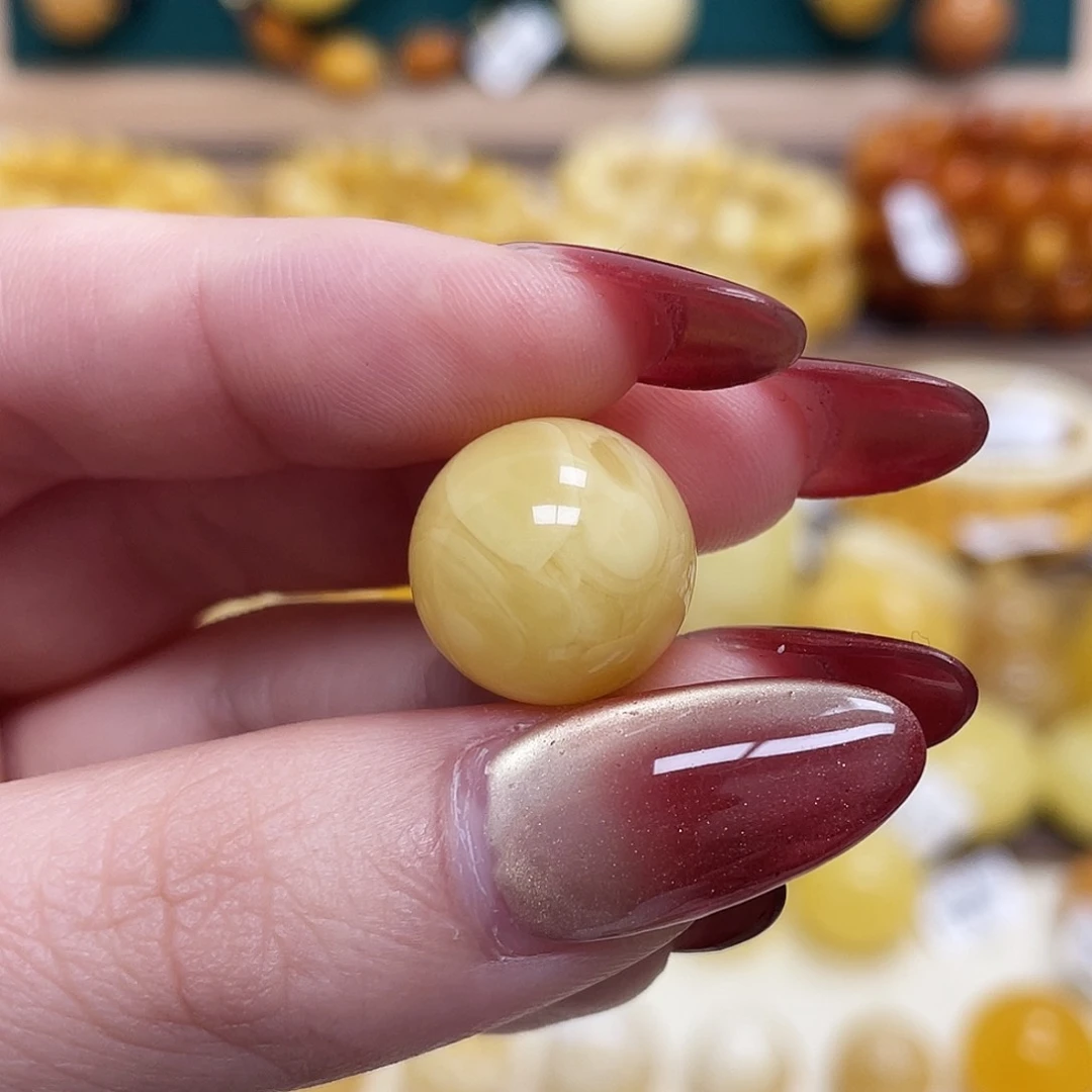 蜜蜡未镶嵌珠宝奇石15.2mm妖花圆珠 瑕