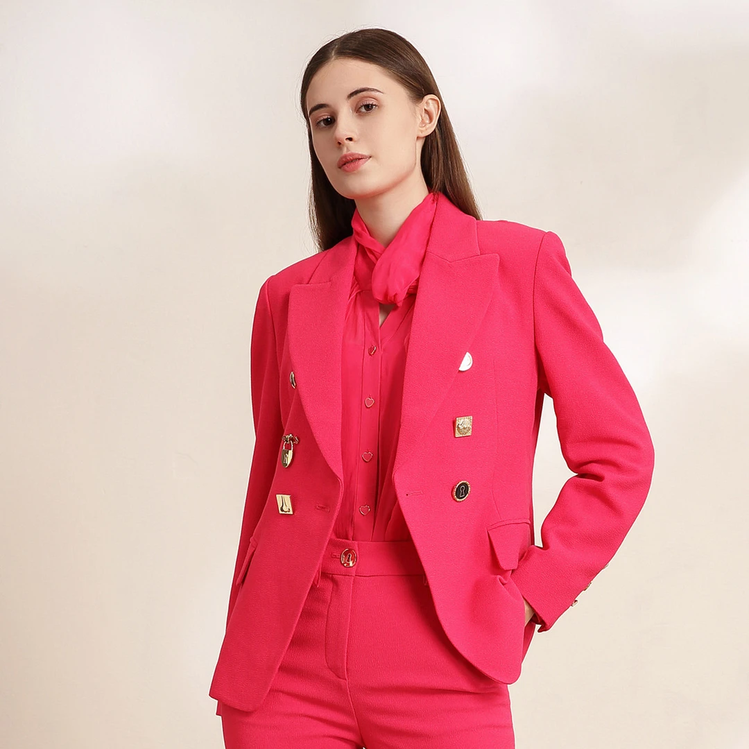 【高级感纯色减龄西装】JETEZO春夏垂坠金属排扣外套BB1PA002D1