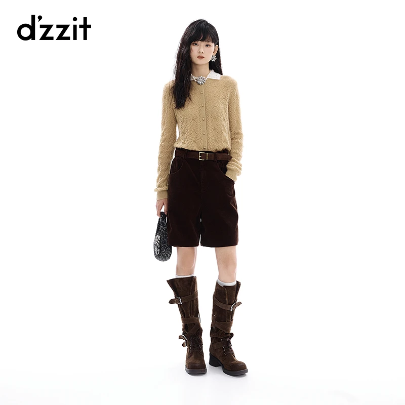 【商场同款新品】dzzit地素针织衫25冬复古镂空挑洞上衣女3J4E533