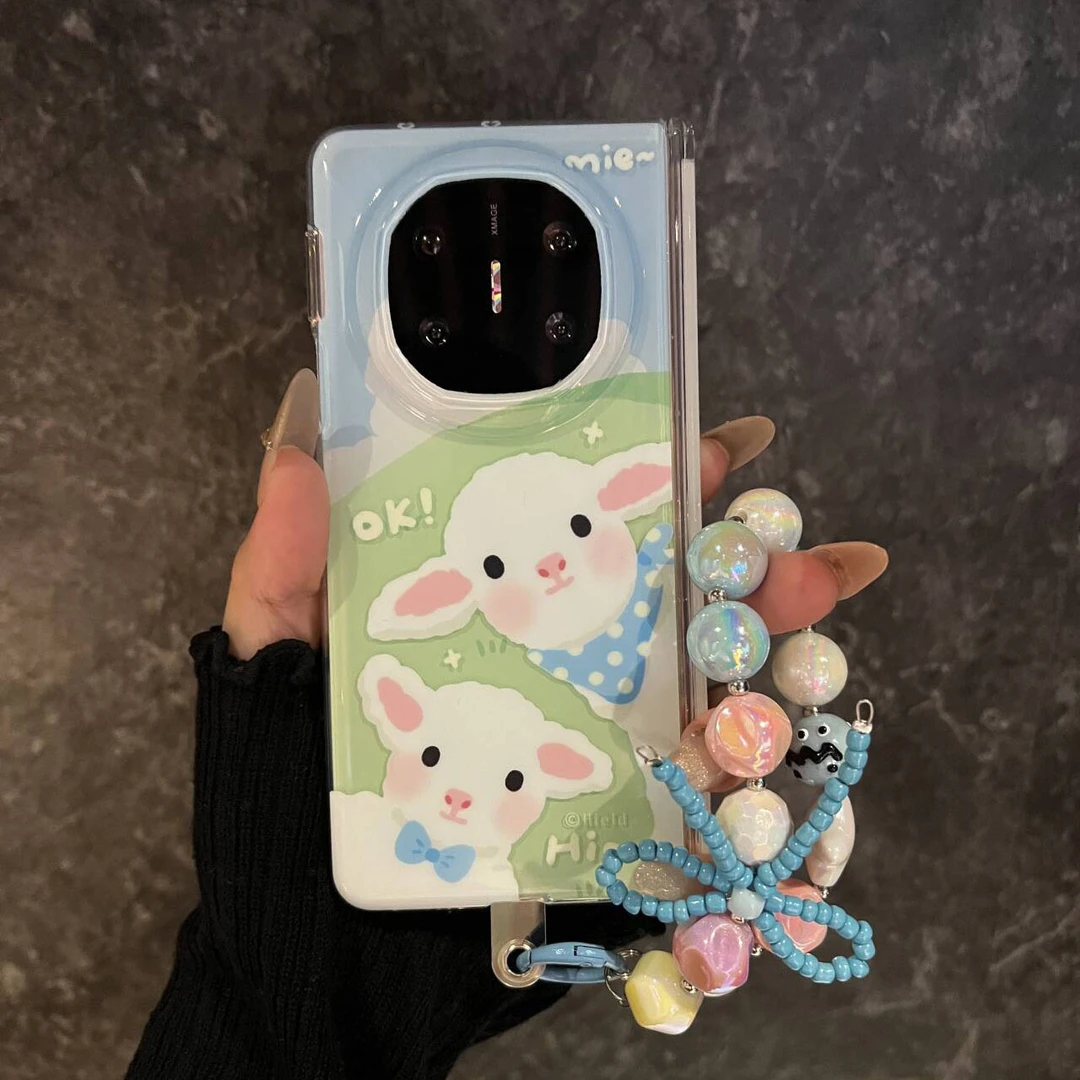 适用华为mateX6折叠屏手机壳可爱卡通小绵羊MateX5典藏版腕带链条