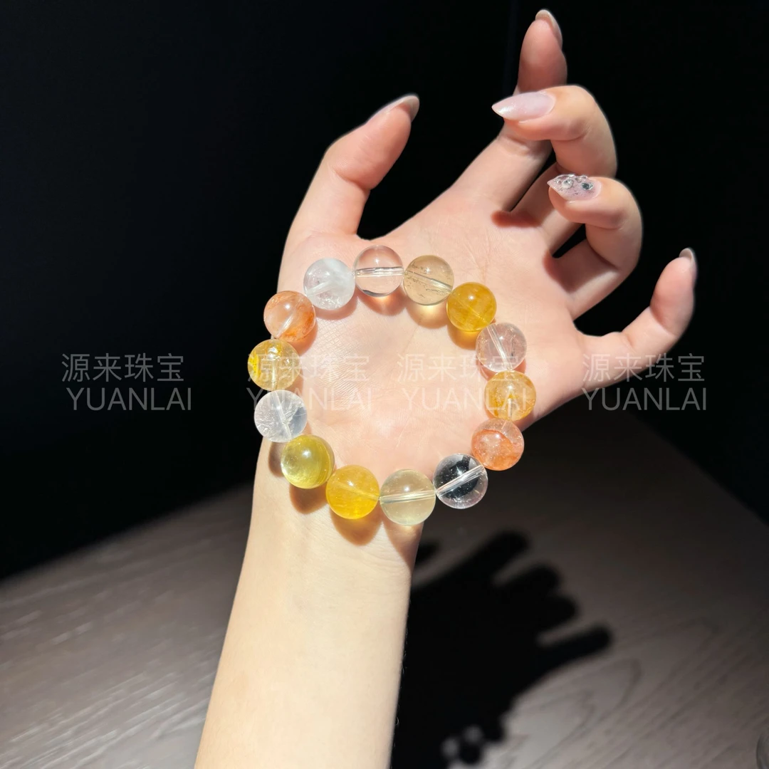 *甜橙*天然白水黄胶花黄金萤石手串E