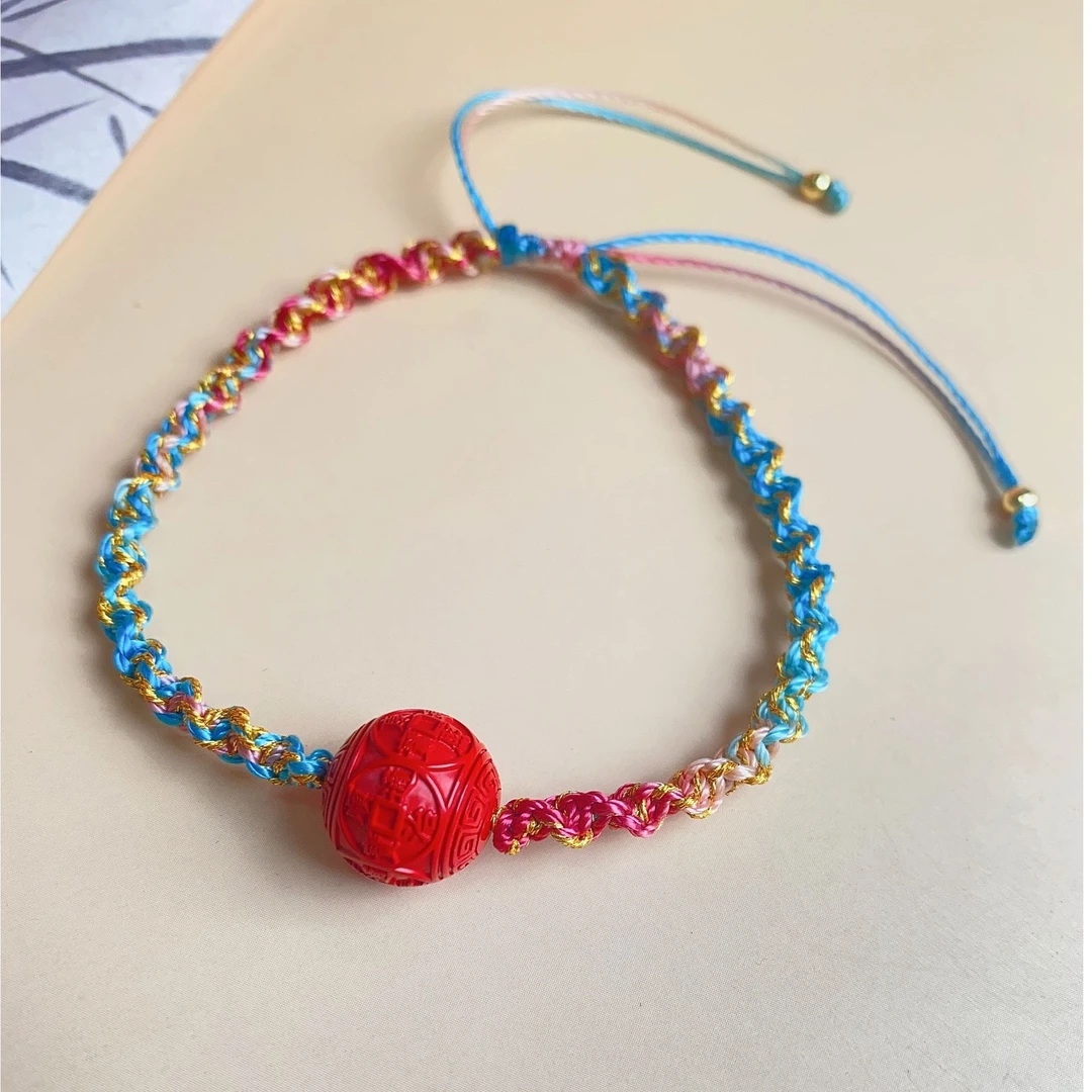 含辰砂工艺品朱砂五帝钱手绳手工编织