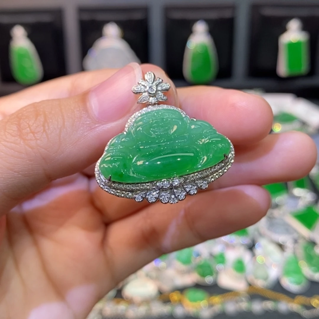 翡翠18K金镶嵌吊坠(不含链)