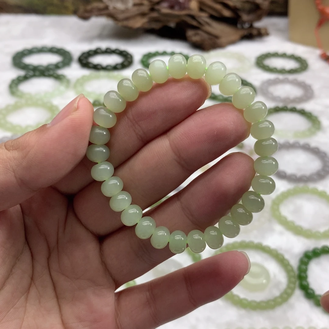 和田玉未镶嵌手串（冰晴水算盘珠8）