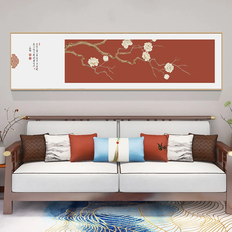 花鸟卧室床头挂画横幅新中式客厅背景墙装饰画民宿酒店样板间壁画