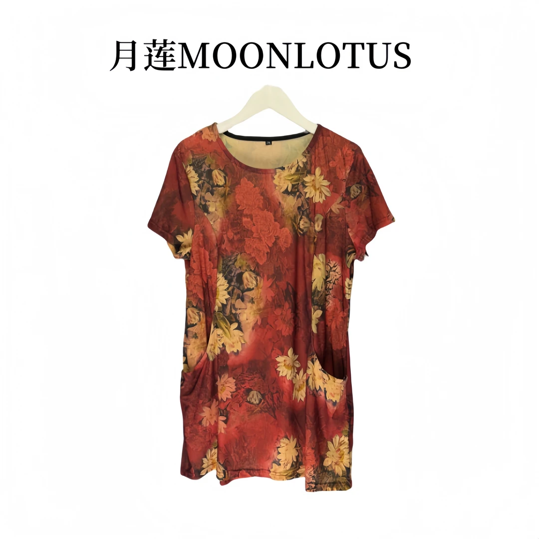 H182 中老年女装大码中长款不规则印花宽松宽松型