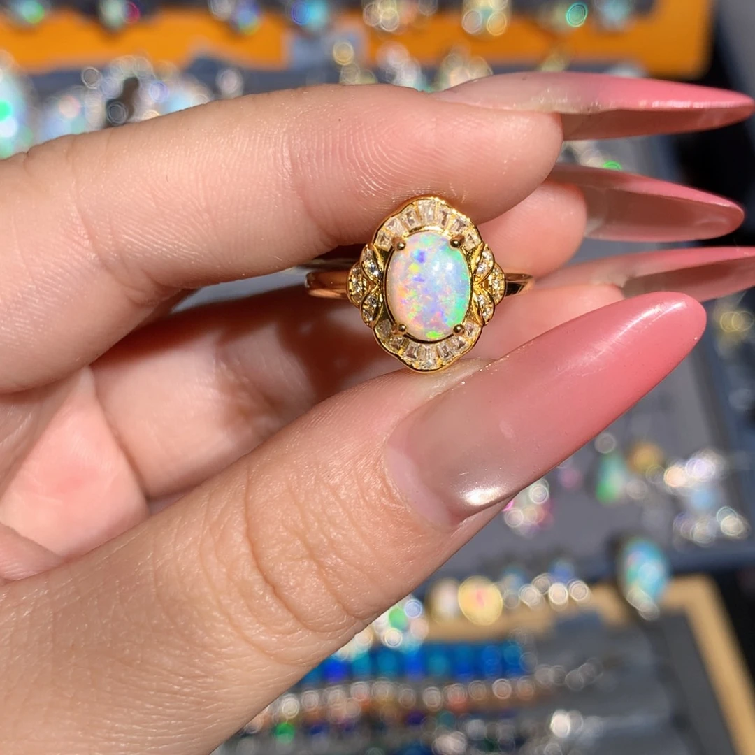 银S925镶嵌欧泊澳洲欧泊戒指l