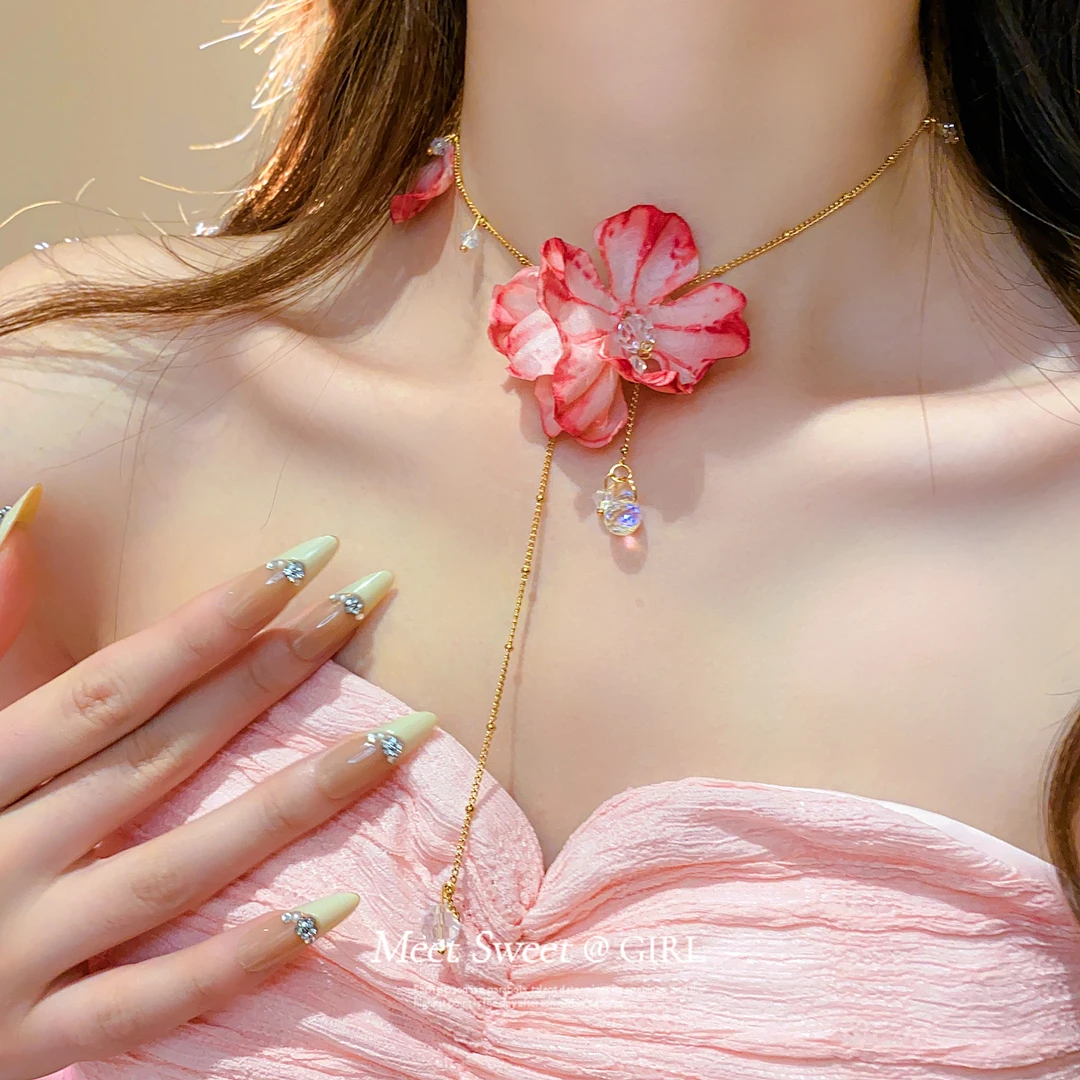 铜合金铅玻璃项链 颈链仙女古风植物花卉少女风女时尚波西米亚风