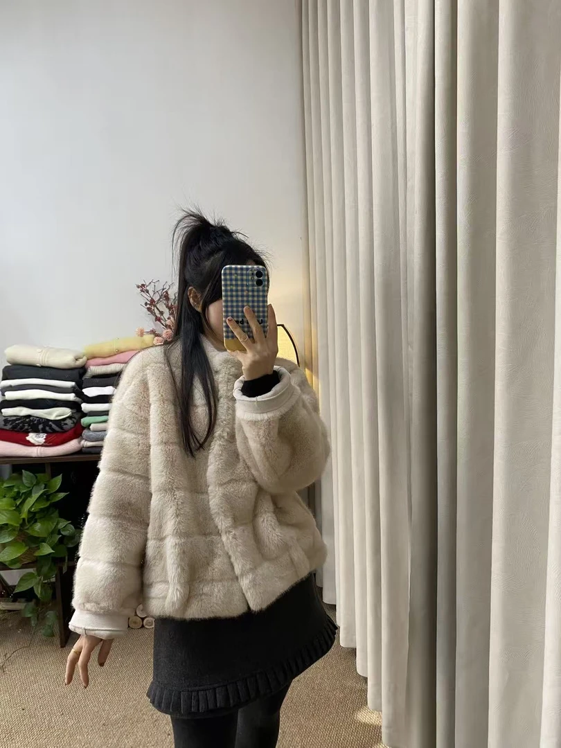 人造皮草 【慧慧精选】冬季新品～小立领环保皮草保暖毛毛外套