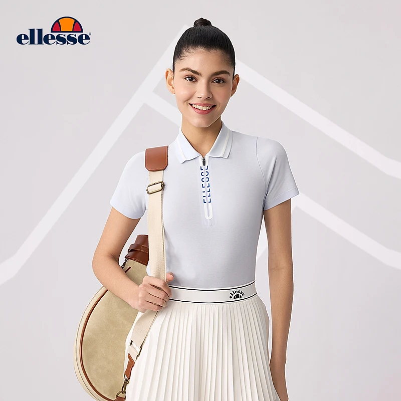 Ellesse网球运动新款压胶LOGO短袖女士夏季翻领POLO衫速干训练服