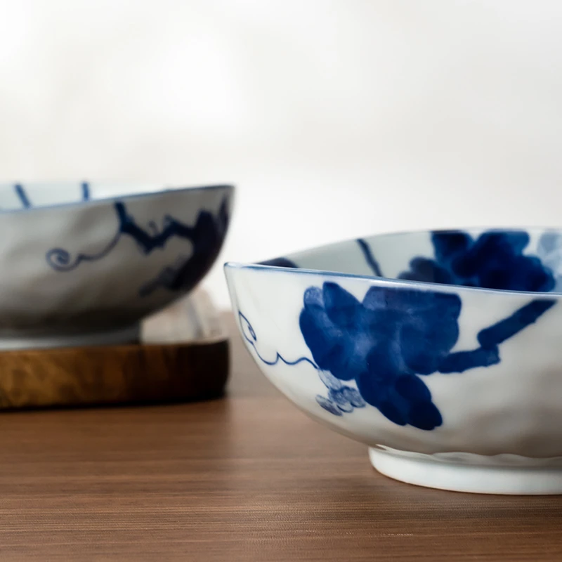 【两件套】美浓烧日本进口陶瓷中钵家用日式网红葡萄纹大碗釉下彩碗