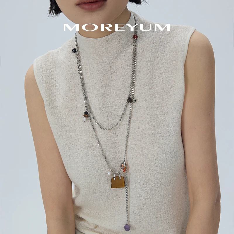 muyang/慕阳 钛钢琉璃项链 手工时尚百搭复古小众坠链设计感墨念