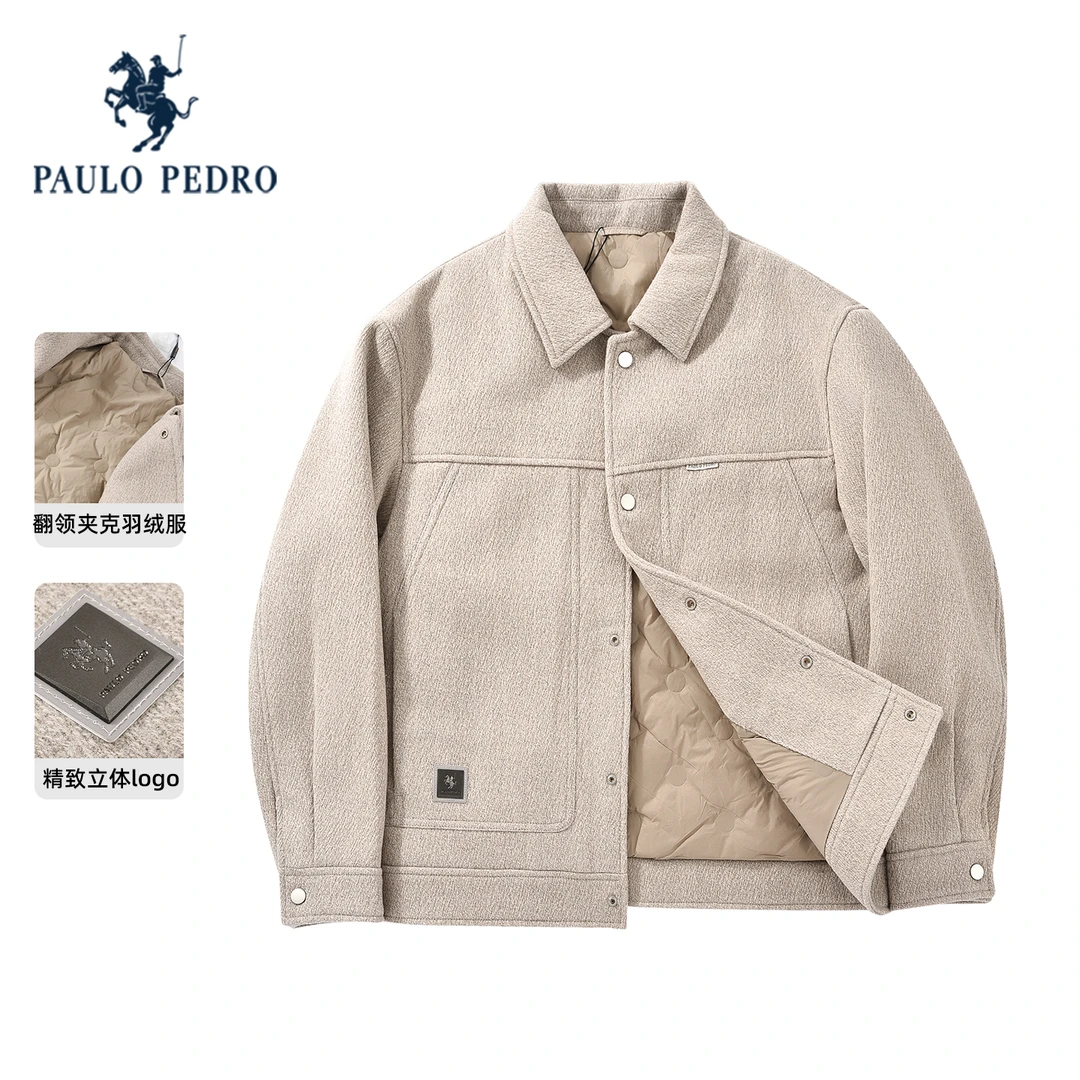 保罗彼得2025冬季男羽绒服羊毛呢保暖时尚商务夹克外套QREDR00300