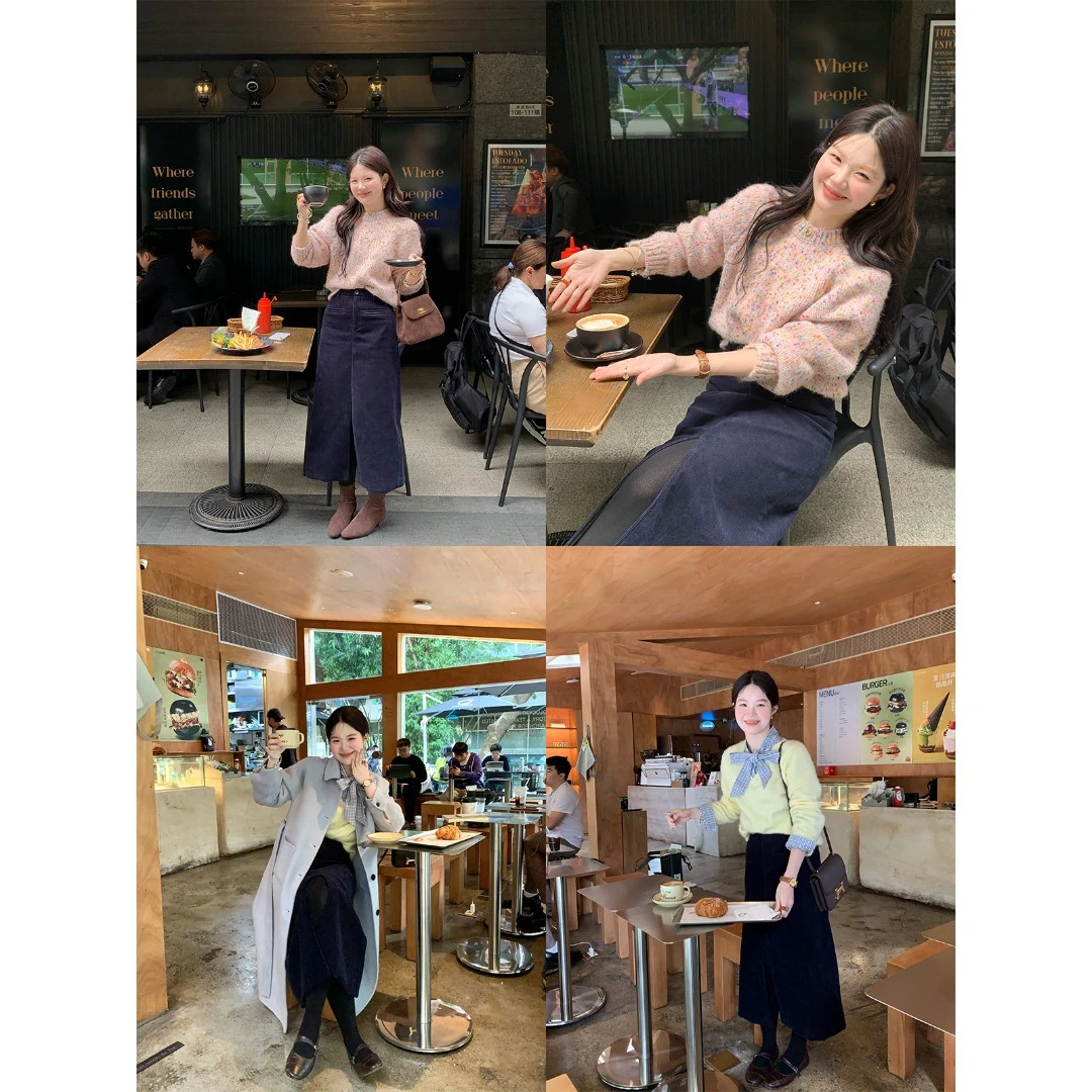 火火火【松岛冬日】韩版秋冬灯芯绒温柔风开叉半身裙B39247HH54