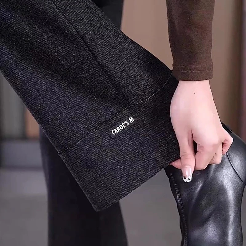 黑色窄版阔腿裤女冬季小个子显瘦加绒裤2025爆款休闲直筒裤