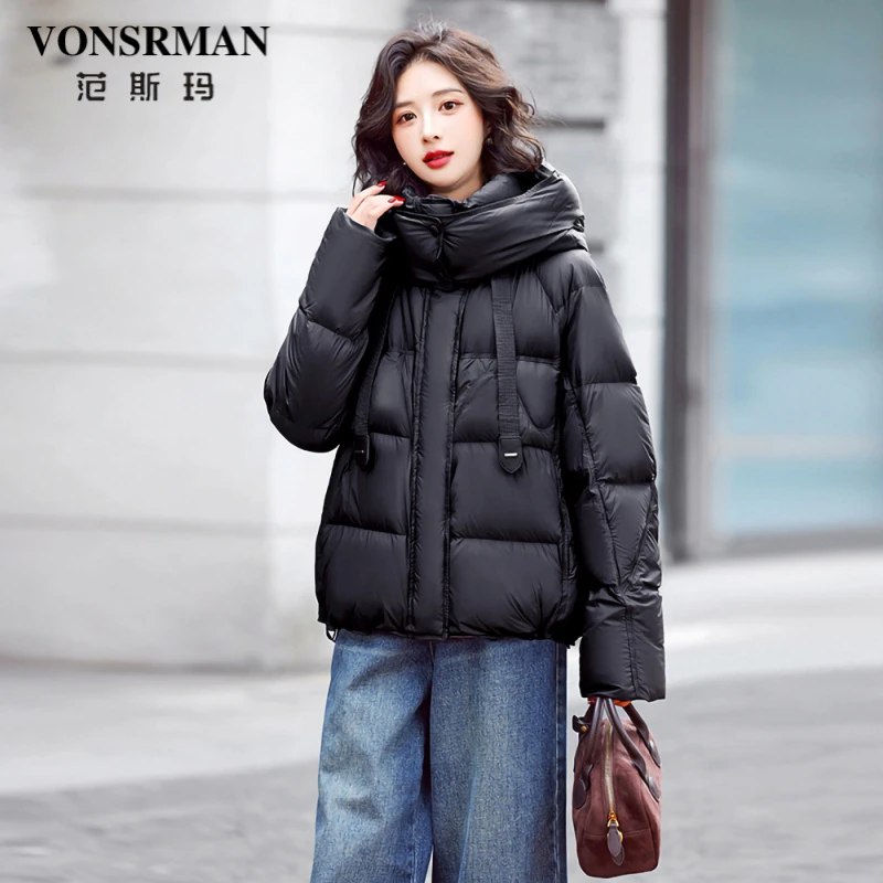 VONSRMAN连帽羽绒服女冬季2025新款时尚气质加厚保暖百搭短款外套