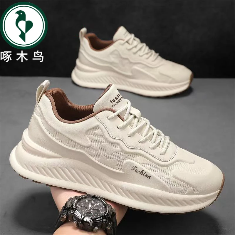 【正品】啄木鸟男鞋秋季2025新款厚底增高百搭休闲运动跑步潮鞋