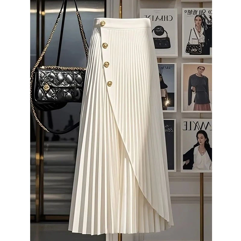 2025夏季新款大码包臀裙中长款半身裙a字裙女遮肉裙子夏款百褶裙