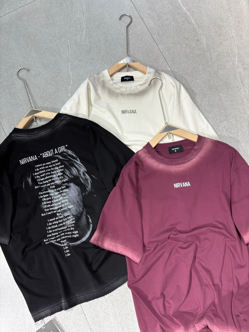 【6804】夏季百搭美式重磅水洗磨破晕染情侣款宽松休闲男短袖*1