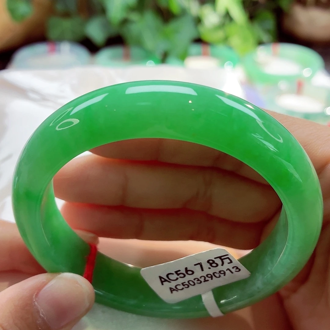 翡翠未镶嵌手镯小宽版阳绿满色68-28
