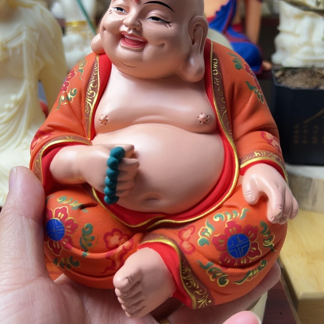 知***乐藤彩绘弥勒佛像摆件