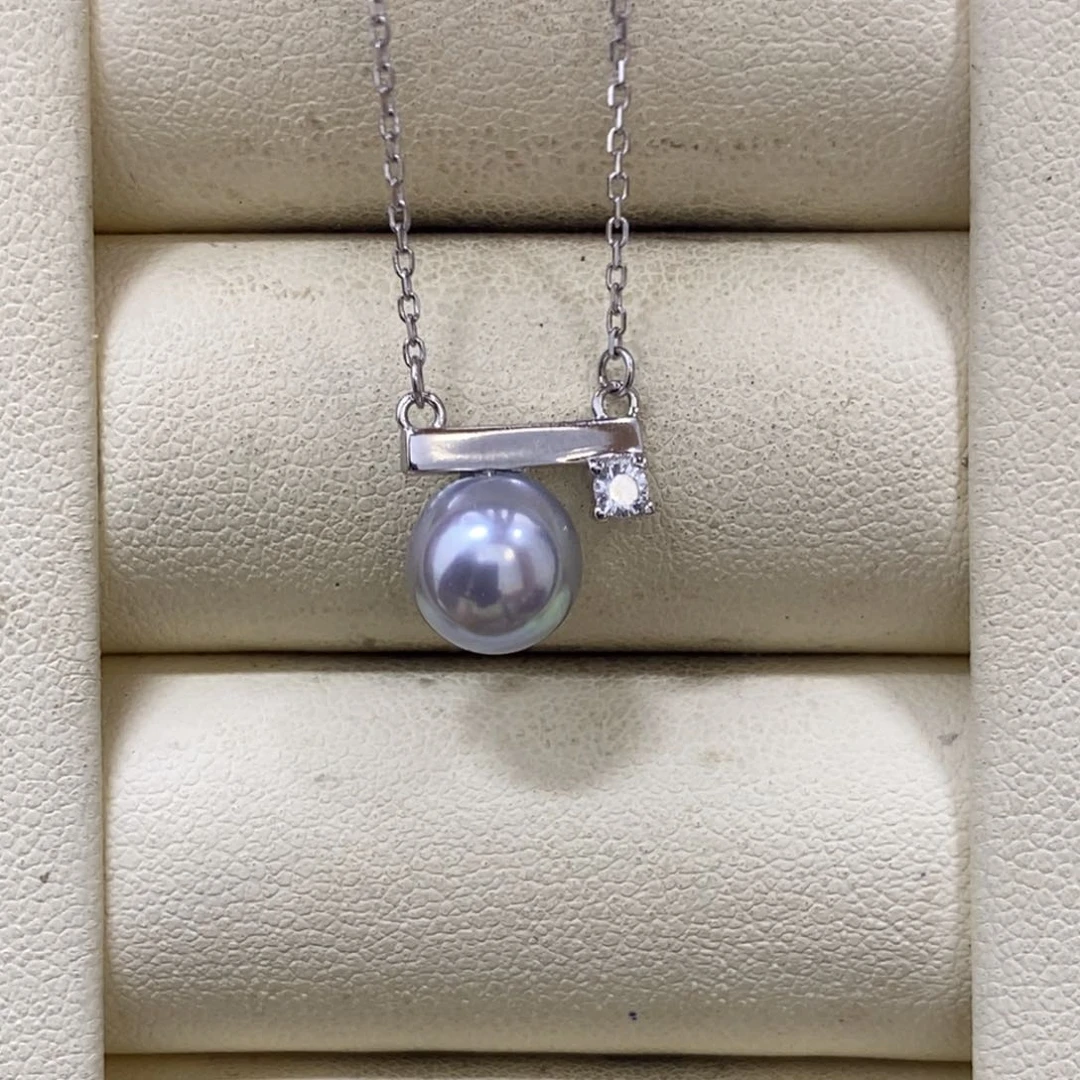 颈饰银S925镶嵌海水珍珠真多麻吊坠8-8.5m m