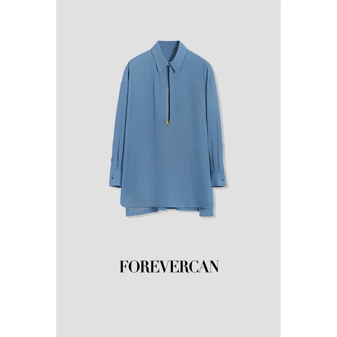 FOREVERCAN“撒丁岛”100天丝V领开领宽松衬衫上衣 ST21646