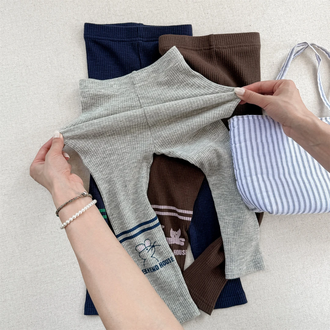 ab.baby秋季童装韩版女童弹力条纹打底裤针织长裤儿童休闲裤子