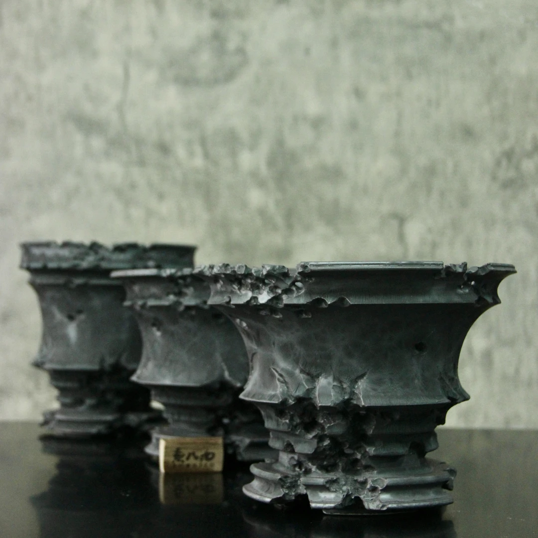 素八九日式手工黑紫釉龙舌兰象芽宫龟甲龙象足漆树块根陶瓷盆