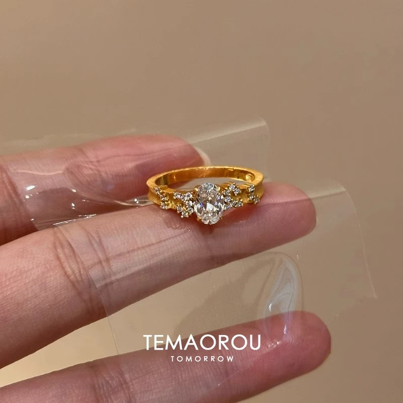 铜合金戒指 满天星辰~金色拉丝闪钻戒指女款小众高级感食指戒指环