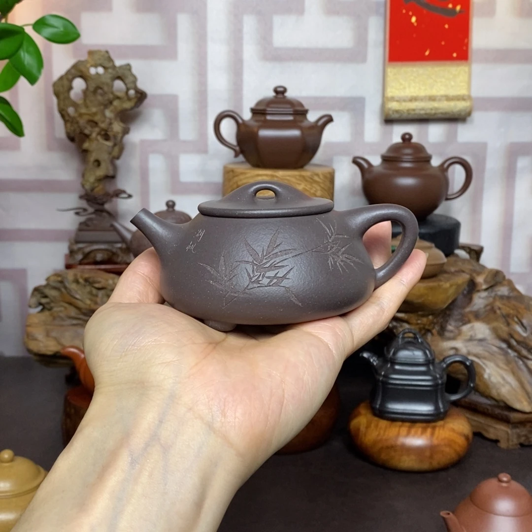 茶壶紫砂紫砂茶具青灰段景舟石瓢