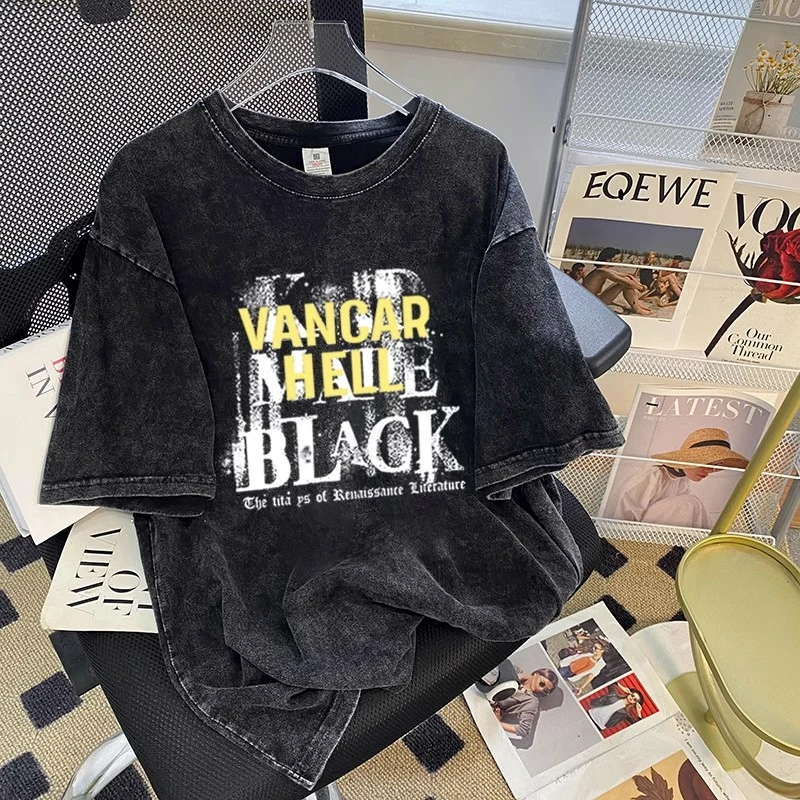 胖mm300斤美式复古水洗做旧短袖t恤女新款夏季宽松独特别致上衣