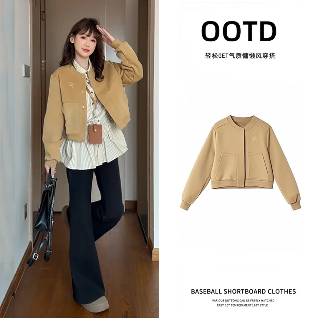 秋冬季正肩小香风短外套学院风棒球服韩系夹克秋冬女装琥珀流光风