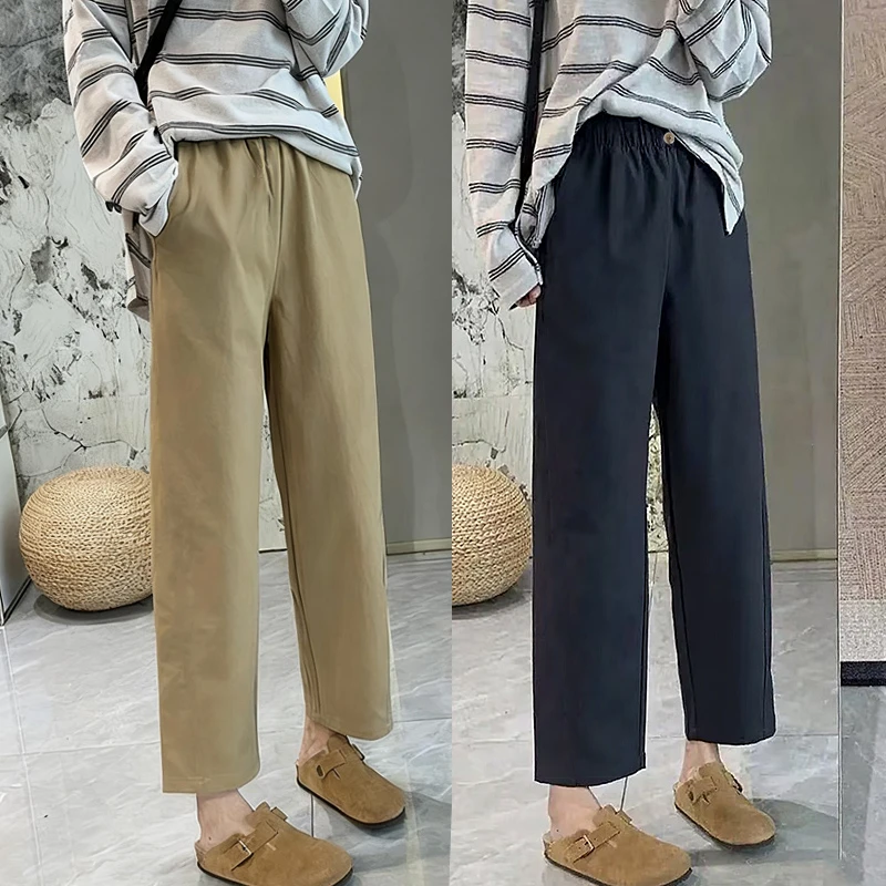 秋季新款显瘦宽松长裤九分裤女大码哈伦直筒裤子休闲裤