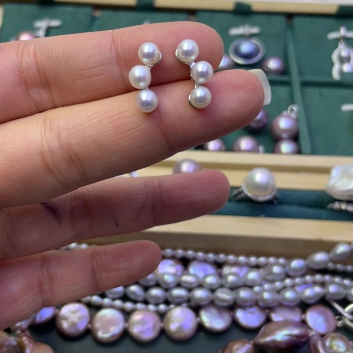 淡水珍珠耳饰银S925镶嵌